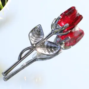 Silver-Red Rose Mini Crystal Artificial Flowers – Elegant Wedding & Party Gifts, Romantic Room & Office Desk Decorations