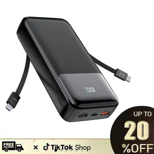 20000mAh Power Bank-,Built-in USB-C(22.5W) and iOS(20W) Output Cables for iPhone 16/15/iPad/Samsung/MAC/Headphones/iWatch Portable Charger