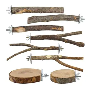 8-Piece Natural Wood Bird Perch Set - Hanging Multi-Branched Platform, Fork Toys, Hammock Swing, Wooden Parrot Stand - Durable Bird Supplies for Play & Rest, Suitable for Parakeets