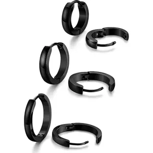 CASSIECA 3Pairs Stainless Steel Mens Womens Hoop Earrings Huggie Ear Piercings Hypoallergenic Gold/Silver/Black Hoop Earrings for Sensitive Ears Mens Hoop Huggie Earrings Ear Piercing Jewelry Set  jewelry Men's Accessories