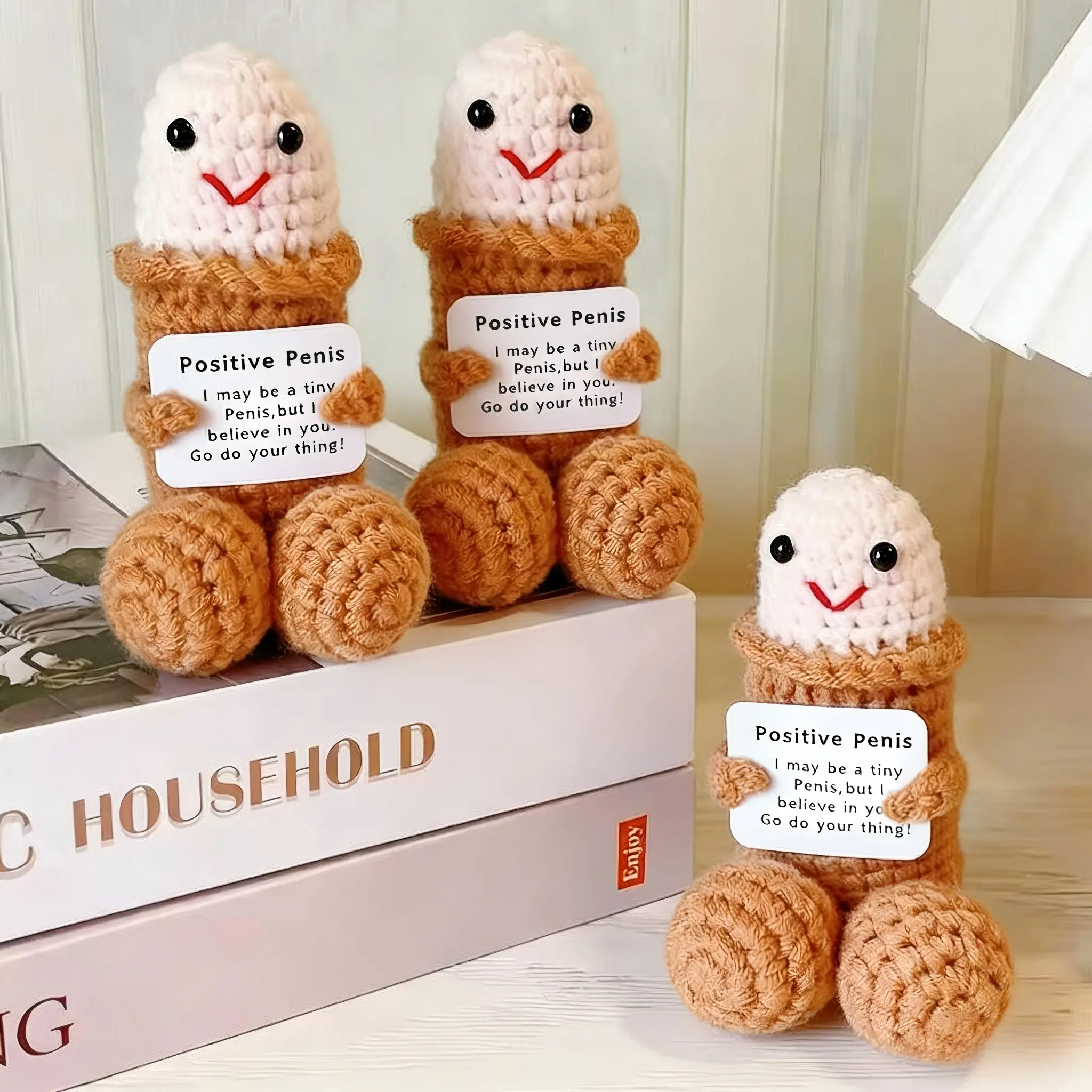 Funny Emotional Cute Crochet Doll,Positive Crochet Emotional Support Plushies Weird Stuffed Animal Funny Things Gag Gifts for Men Friends, Boyfriends, Husband Adult(Brown JJ-1pcs)
