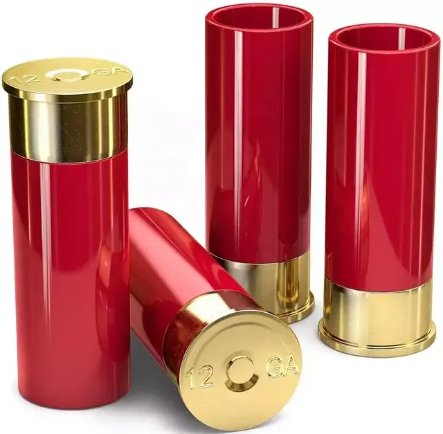 HittCraft 12 Gauge Shotgun Shell Shot Glasses Set of 4 (1.5 Oz), Classic Solid Red & Gold Reusable Durable Drinkware, Unique Custom Bullet-Shaped Glasses, Ideal for Fathers - Birthday & Christmas Gifts, Birthday Gifts, Four