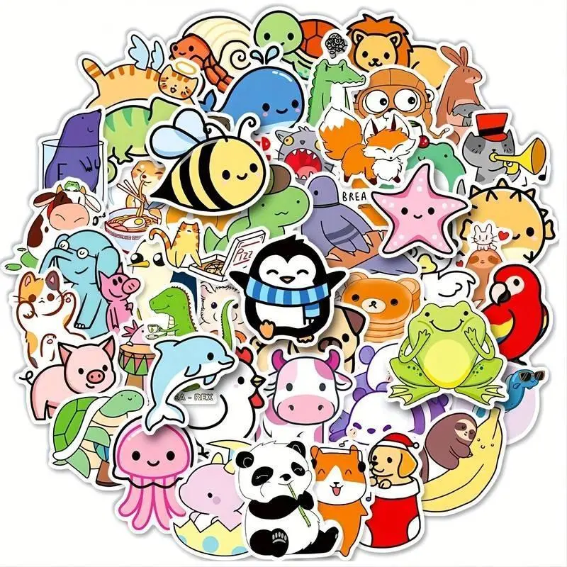 Cute Animal Pattern Sticker, 200pcs/set Self Adhesive Decorative Funny Stickers, DIY Decals for Water Bottle, Laptop, Phone Case, Scrapbooking, Journal Making