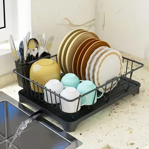 1 single-layer/double-layer dish drain rack, Dish drying organiser, rust proof dish rack, kitchen sink counter utensil rack, dish storage rack with drain board, drip pipe, knife and fork rack, suitable for kitchen supplies, kitchen accessories