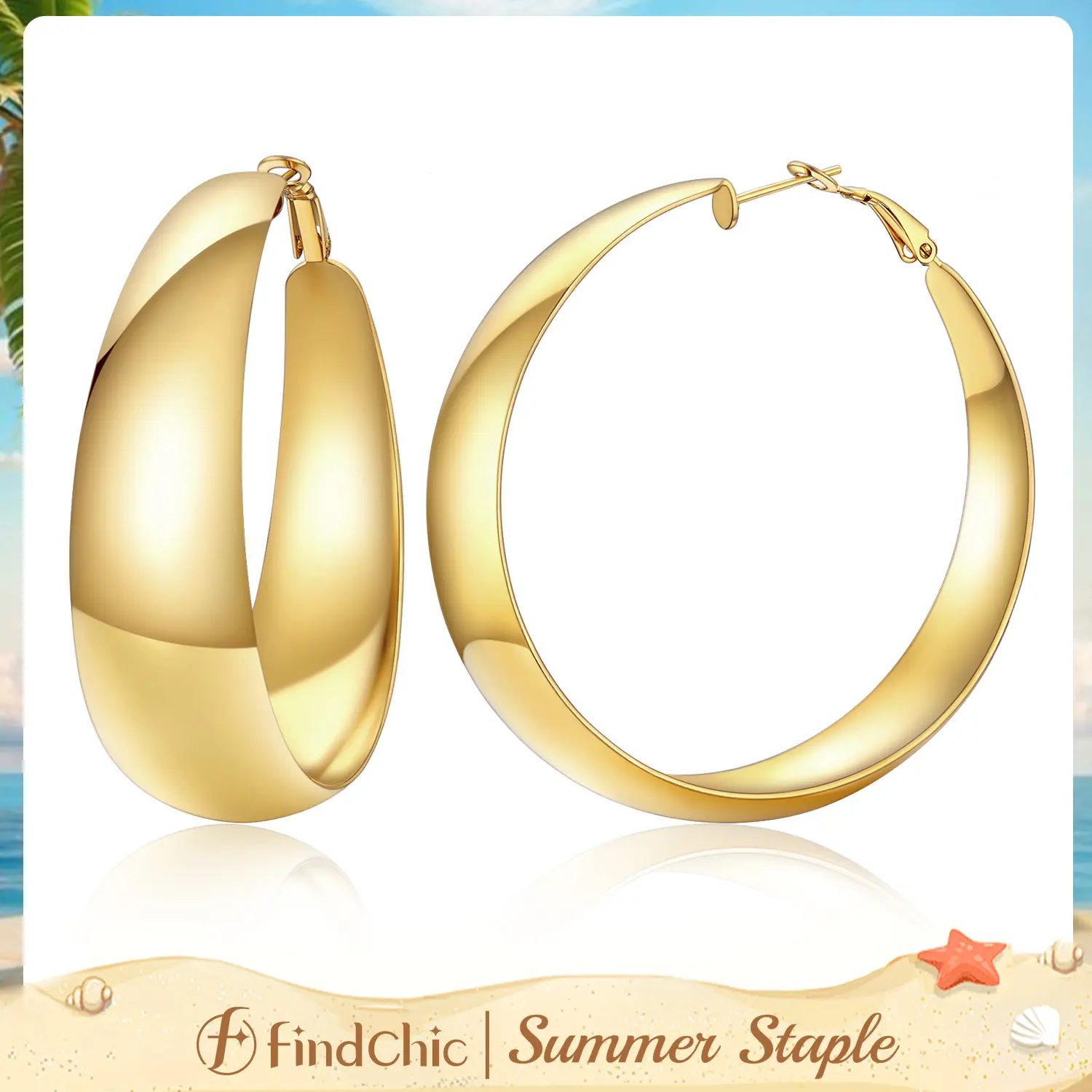 FindChic 14K Gold Plated Chunky Lightweight Hoop Earrings for Women Hypoallergenic Black Silver Gold Plated Stainless Steel 40/60/80MM Daily Chic Fashion Wide Oversized Big Large Statement Hoops Earrings Jewelry Gift for Women Girls #tiktokshopsummersale