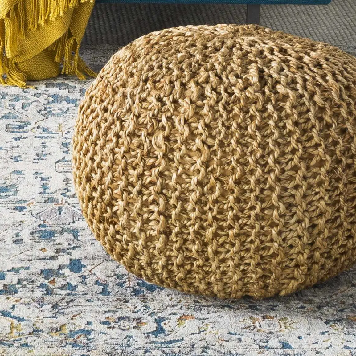 Merrittstown Contemporary Cotton Knitted Pouf - Soft Padded Cushion for Indoor Furniture Seating, Home Decorative Cushion
