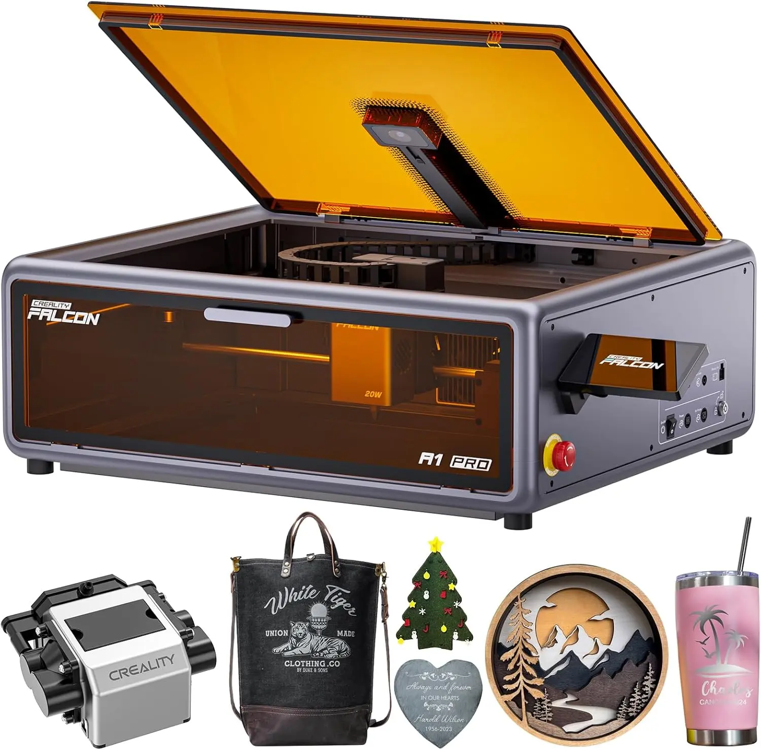 Creality Falcon A1 Pro 20W Laser Engraver, Full Enclosed 180W Output Laser Engraver Machine, Touch Screen, Auto Focus, APP Control, Pre-Assembled, Ideal for Wood and Metal, Class 1 Safety