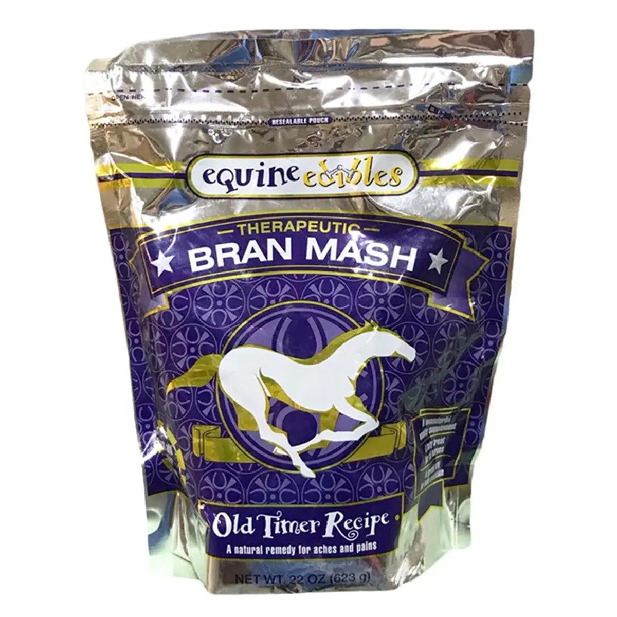 Equine Edibles 22 oz Therapeutic Bran Mash Old Timer - All-Natural Horse Health Supplement, Waterproof Resealable Pouch, White Willow Bark, Yucca for Aches Relief, Pain Relief