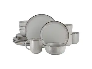 Elama Leo 16 Piece Stoneware Dinnerware Set In Light Gray