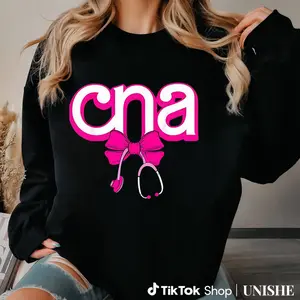 Soft Casual Sweatshirt for CNAs - Unisex with Stethoscope and Pink Bow Detail