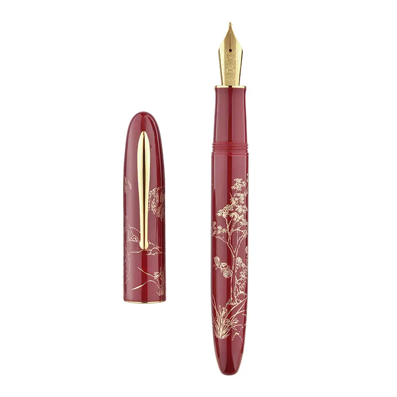 Hongdian N23 Rabbit Year Fountain Pen Medium Long Blade Tip Auspicious Rabbit Carving Design for New Year Smooth Writing with Ink Suction Device & Metal Pen Case Set, Smooth Writing Pens