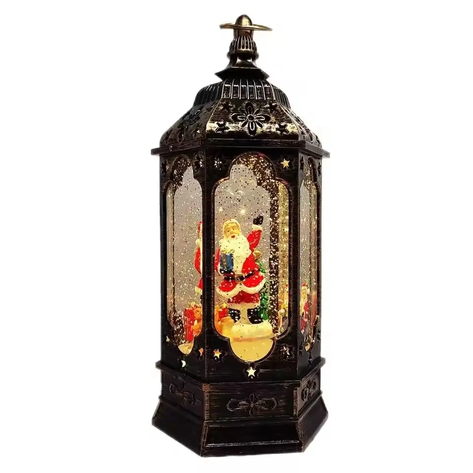 Lighted Snow Globe Revolving Santa Claus Lantern Musical Christmas Lantern with Elegant Design and Glittering Effect