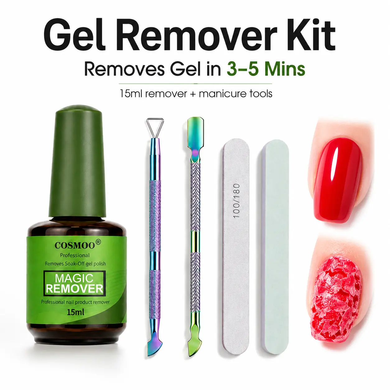 Gel Nail Polish Remover: 5Pcs Gel Polish Remover Kit for Nails, Acetone-free Easy Quick Nail Polish Remove in 2-5 Minutes, No Need to Soak or Wrap, Professional Nail Remover Kit Tools