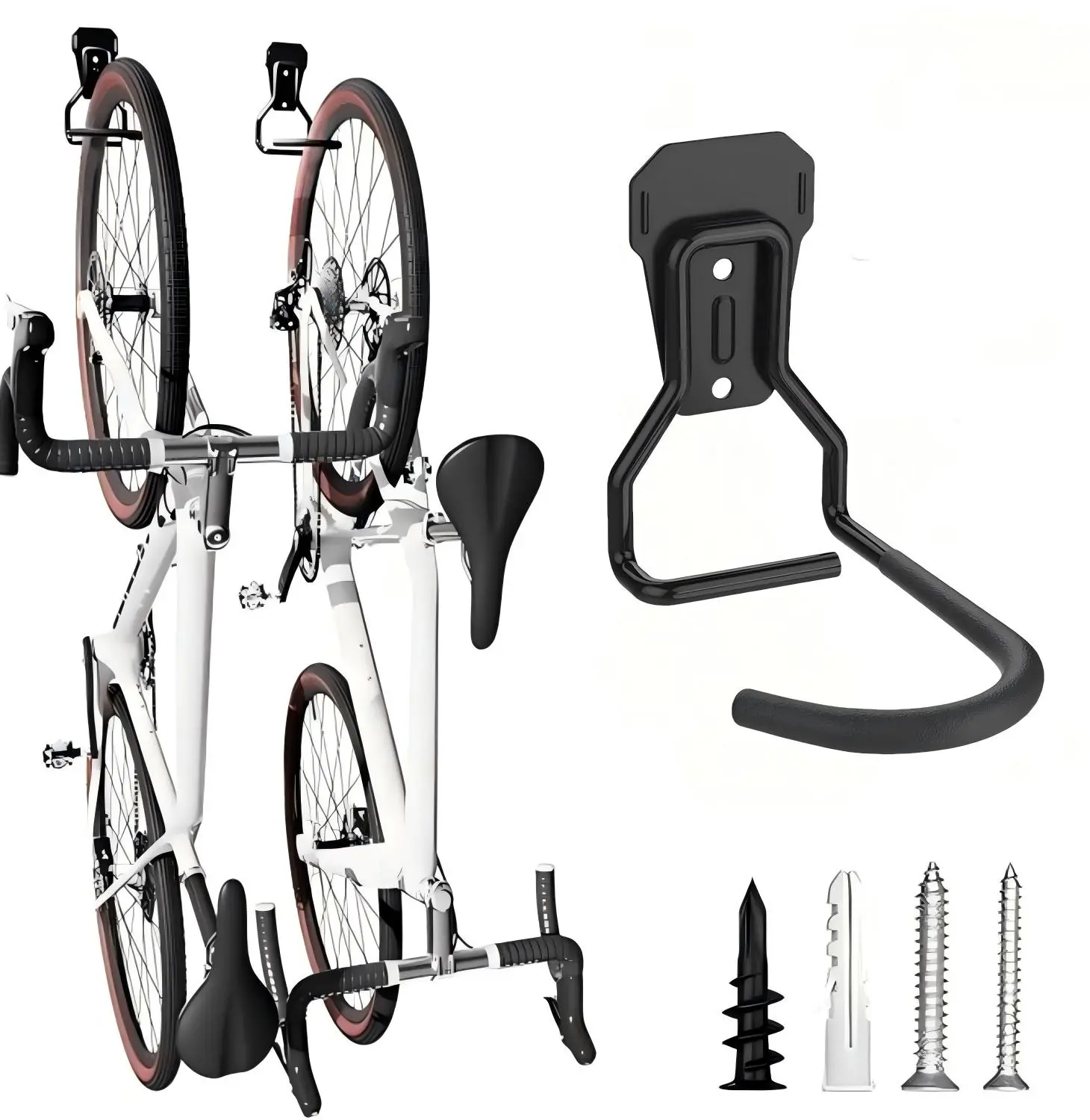 1-Pack Newly Upgraded Black Grille Panel Wall-Mounted Triple-Hook Bike Rack (Screws Included). Heavy-Duty PVC-Coated, space-saving vertical design. Enhanced structure boosts load capacity, ideal as vertical bike stand for wall-mounted storage.