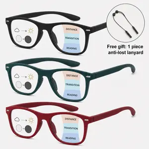 ViewSelect 3 Pack Progressive Multifocal Reading Glasses, Photochromic Blue Light Blocking Readers, Light-Adaptive No-Line Multifocal Eyewear with Free Anti-Lost Lanyard, Lightweight Everyday Glasses
