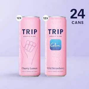 TRIP Magnesium & Adaptogen 24-Pack: Cherry Lemon (Chamomile & Lemon Balm) + Wild Strawberry (Ashwagandha & L-Theanine) – 25 Calories, No Added Sugar, Vegan Lightly Sparkling Drinks