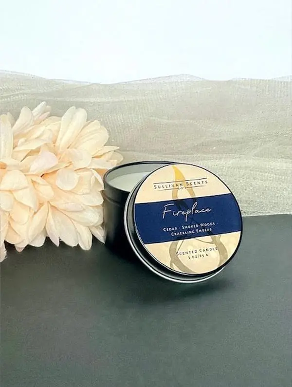 Fireplace 3 oz Black Tin Candle