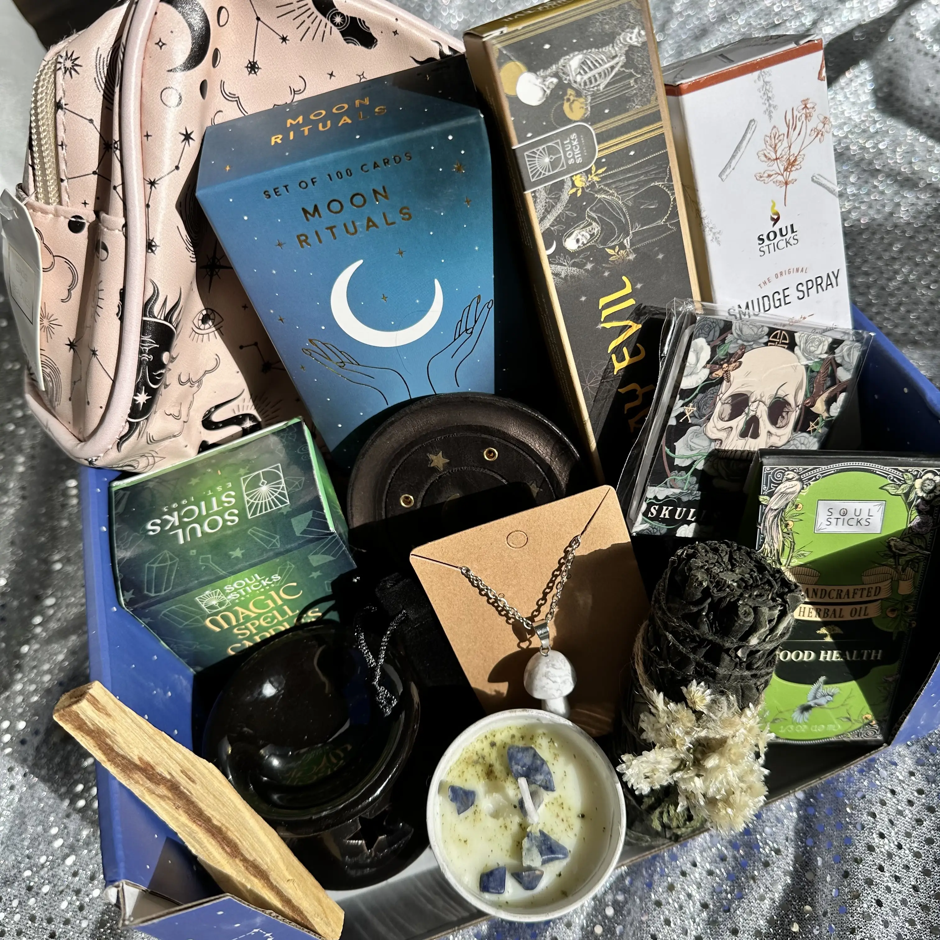 Ships From California Celestial Witchy Spell Candle, Journal, Accessories, Tarot/ritual/spell Cards or Books, Bundle Gift Set