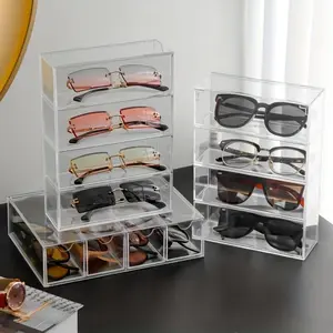 Clear Acrylic Sunglasses Storage Box, 1 Count 4 Layer Sunglasses Display Box, Sunglasses Organizer, Home Organizer for Living Room Bedroom, Multi Grids Organizer
