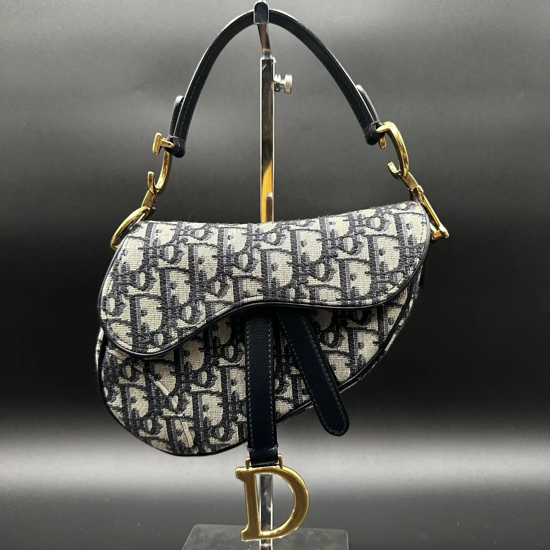 Pre-owned Dior canvas saddle christian Navy Oblique Bag Mini for Women