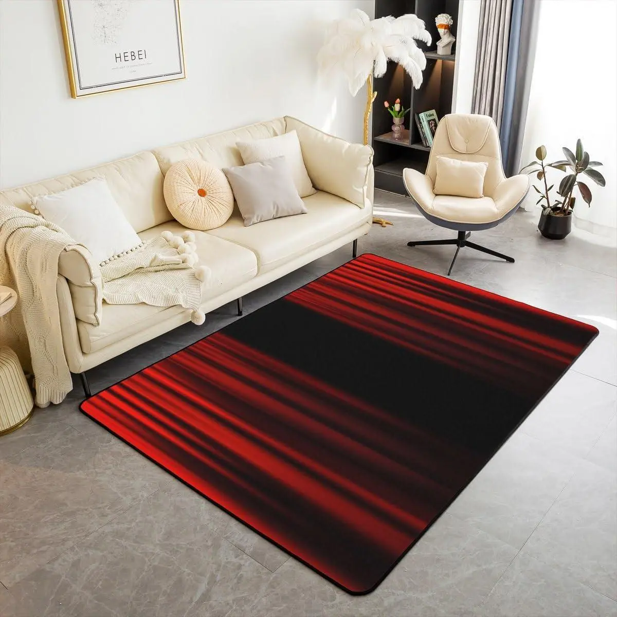 Ombre Red Black Living Room Rugs Area Rug Geometric Stripe Accent Rug Set for Modern Art Indoor Floor Mat Non-Slip Ombre Effects Abstract Art Non Slip Area Runner Rug