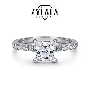 [208-1CT] 1CT Synthetic Moissanite Ring Princess Cutting Luxioury Design 925 Sterling Silver Promise Ring Engagement Wedding Gift