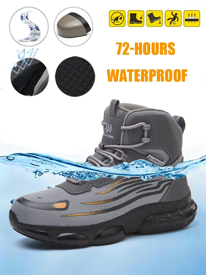 MELLOWMILES Men's Steel Toe Work Shoes - Waterproof (72H) Puncture Resistant Slip Resistant Flyknit Safety Sneakers Lightweight Comfortable Walking Shoe Construction Boots Walking Shoes Boy Footwear Closed Worker Bridal Bedroom SummerWins DealsForYouDays