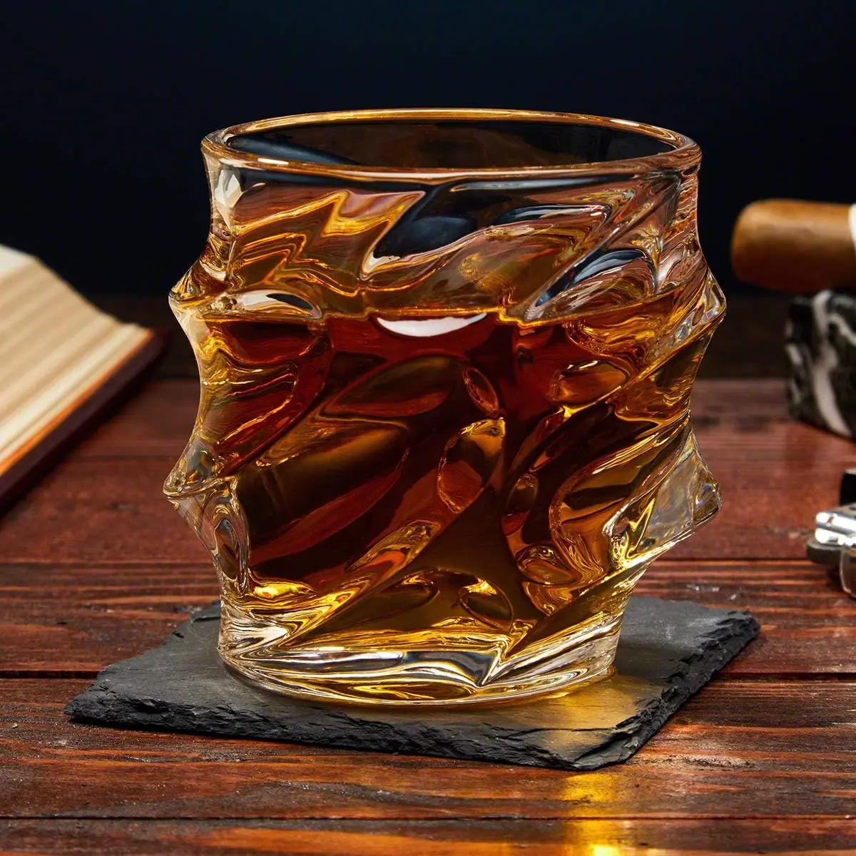 Whiskey Glasses Set of 1 – Ergonomic Grooved Design, Custom Engraved Rocks Glasses – 10.5 oz, Perfect for Whiskey Lovers