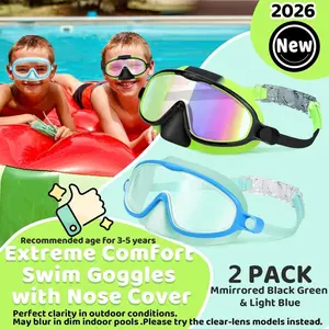 For Kids 3-5，2 Pcs Kids-Swim-Goggles with Nose Cover, Swimming Diving Mask Wide View Anti Fog UV Anti Shattered Lens ，goggles with nose cover, Water Goggles