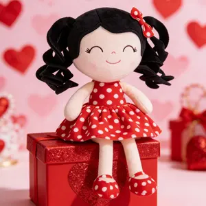 Gloveleya Valentine's Day gifts Doll for gift Soft Baby Girl Dolls with Curly Hair in Retro Polka Dot Dress, Cute Stuffed Cuddle Doll Toy, Perfect Birthday & Christmas Gift for Girls Ages 0-6, Adorable Nursery & Preschool Playtime Companion, 12 Inch