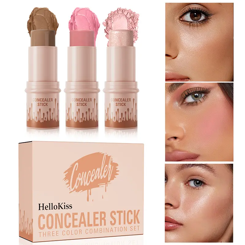 Daily 3-Piece Waterproof Makeup Stick Set - All-in-1 Highlight, Contour, Blush Kit for Youthful Natural Glow, Facial Shaping and Radiant Finish, Compact