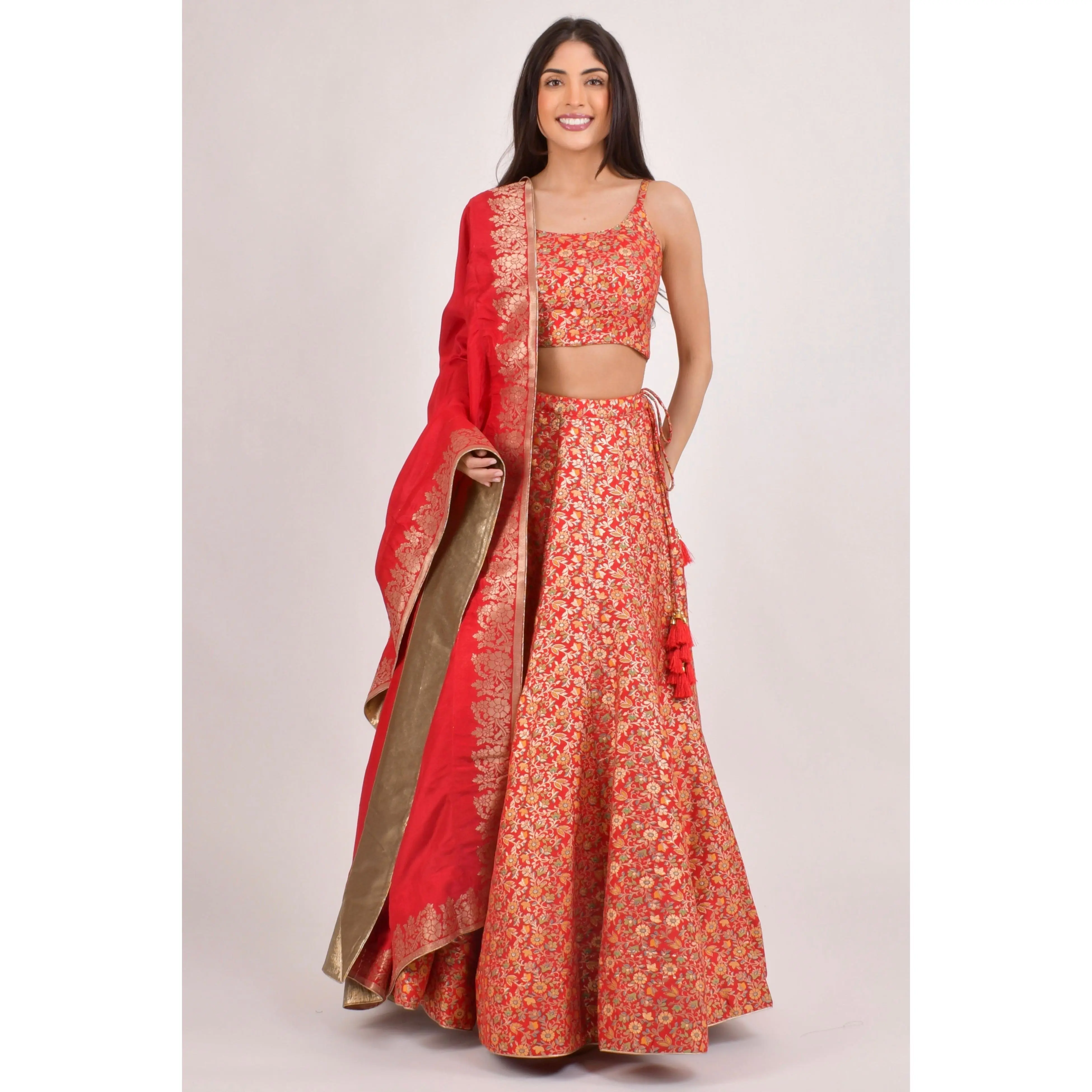 Flanna Red Banarasi Lehenga Choli Set