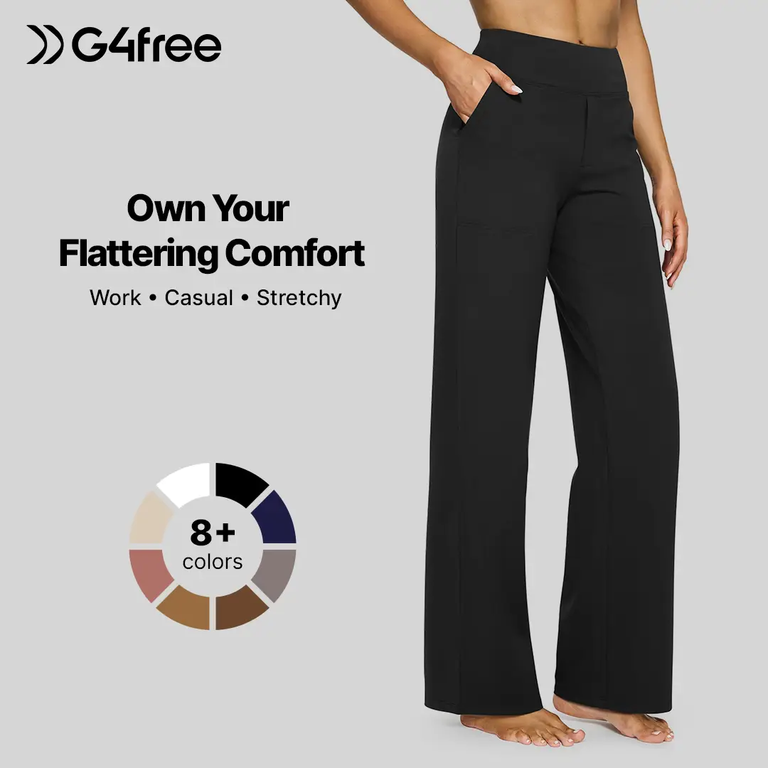 G4Free Loose High-Waist Business Casual Pants Yoga Pants Women Wide Leg Pants with Pockets Comfortable Athletic Sweatpants Outdoorfun