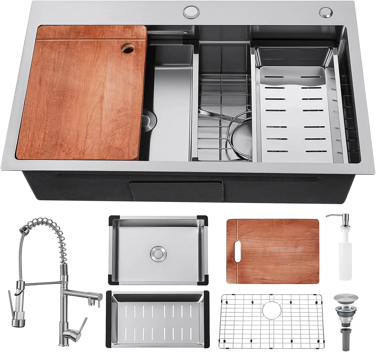 Wupste- Sink 30 Inch Drop In Kitchen Sink With Faucet Modern Stainless Steel Sink Top Mount Workstation Single Bowl Kitchen Sinks