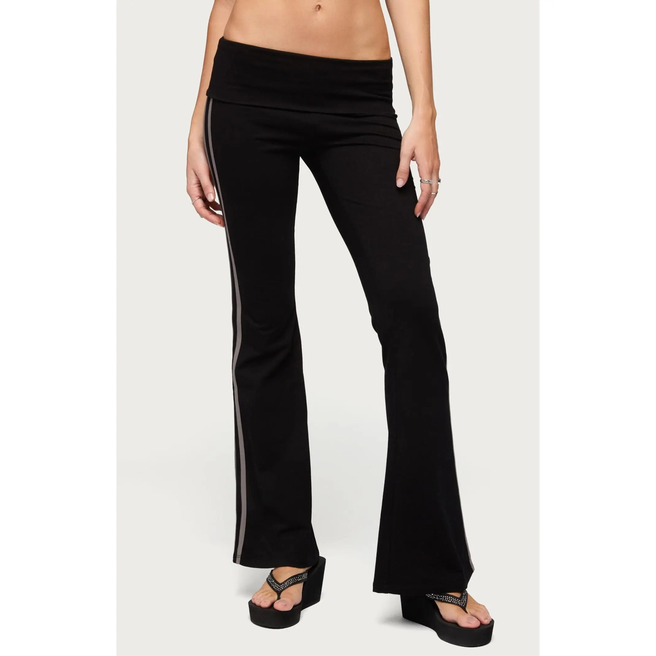 Edikted Women's Charly Striped Foldover Flared Pants