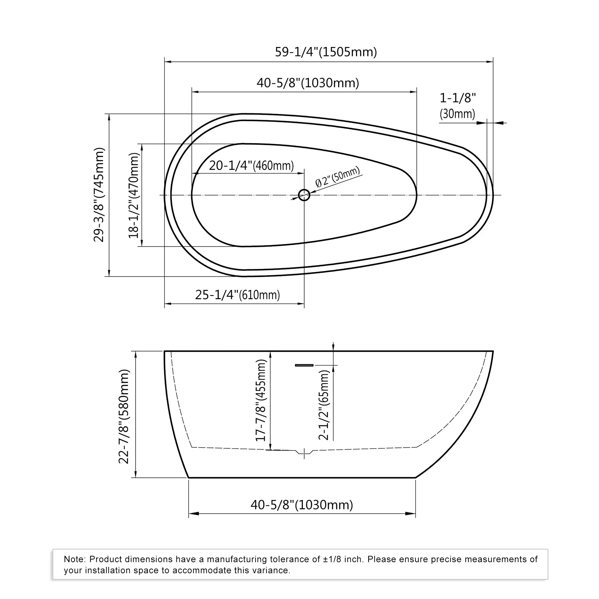 Freestanding Oval Bathtub Stone Resin  074592801