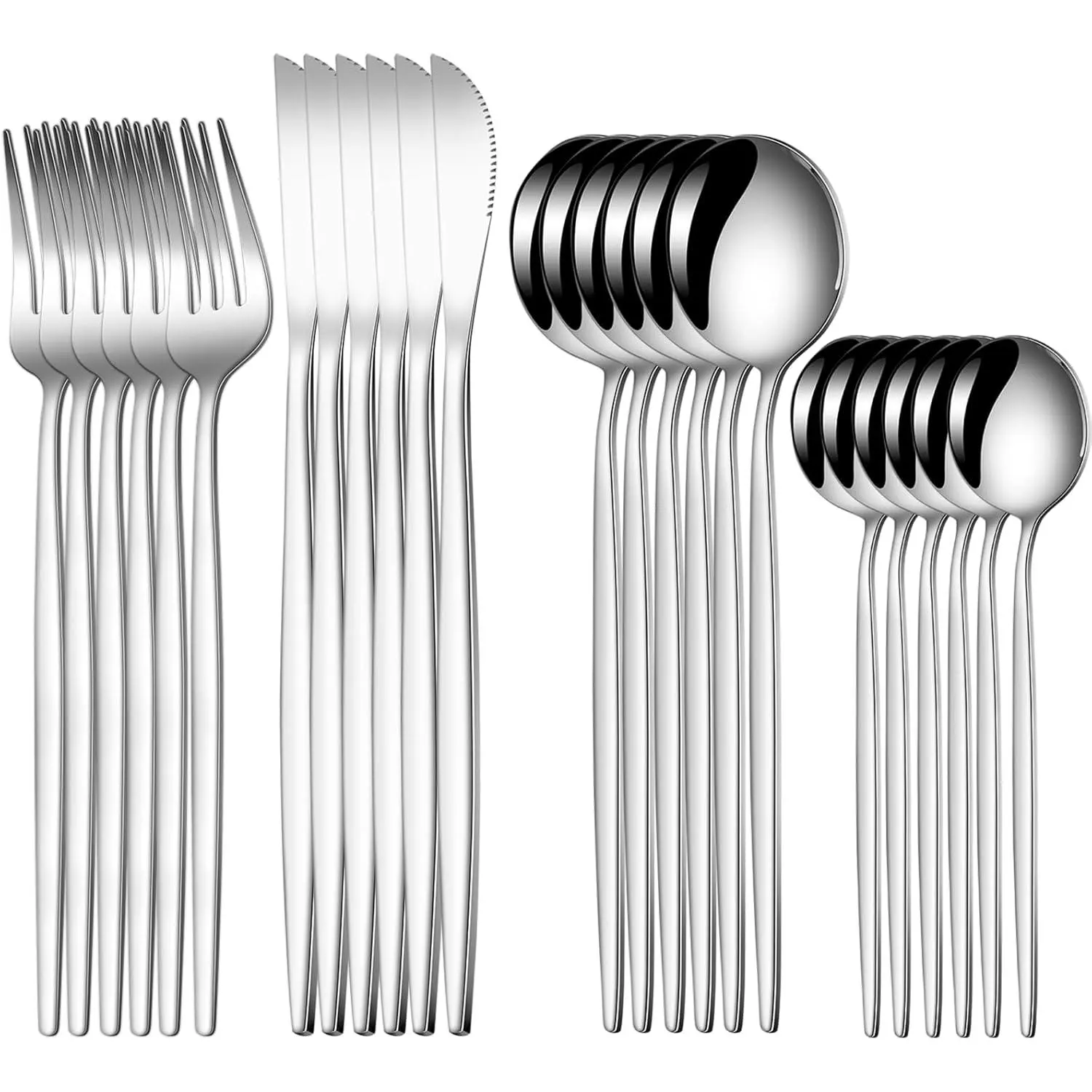 24 count Silverware Set for 6,Stainless Steel Cutlery Flatware Set, Durable Eating Utensils Set Included  Spoons and Forks Set,Mirror Polished Tableware For ,Restaurant,Dishwasher Safe