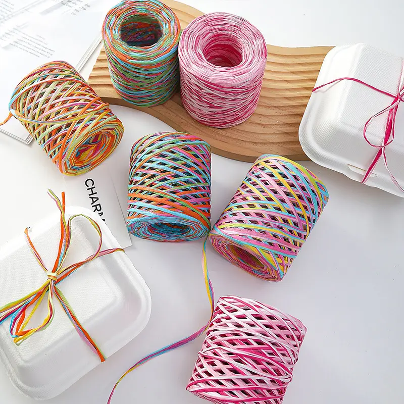 120M Multicolor Raffia Paper Ribbon Spool, Gradient Mixed-Color Decorative Twine, Flexible Craft Wrapping String for Florist Bouquet Binding, Kids Kindergarten DIY Art, Gift Hamper & Bakery Pastry Package Decoration