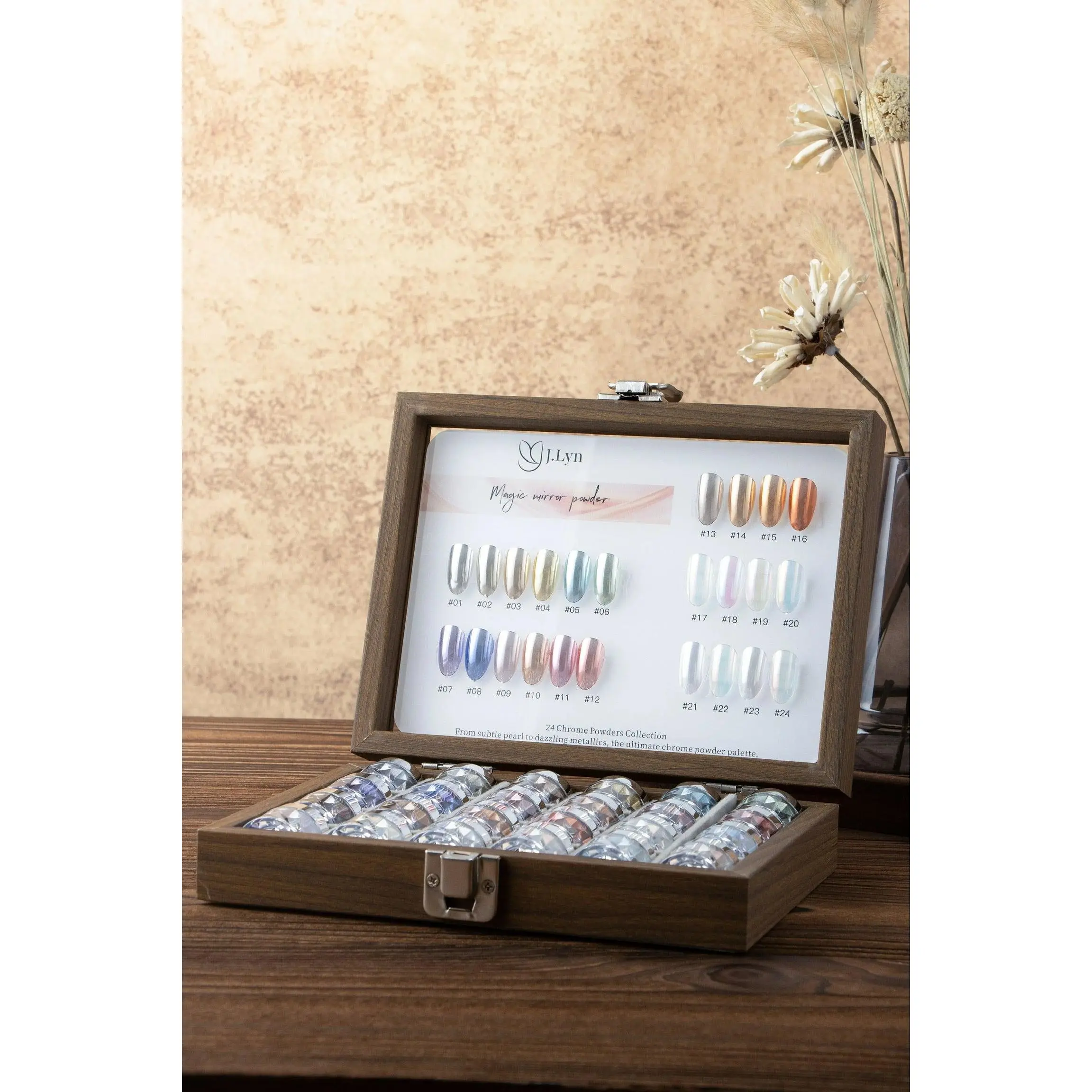 J.Lyn Magic Mirror Chrome Powder Collection – 24 Color Professional Nail Art Set