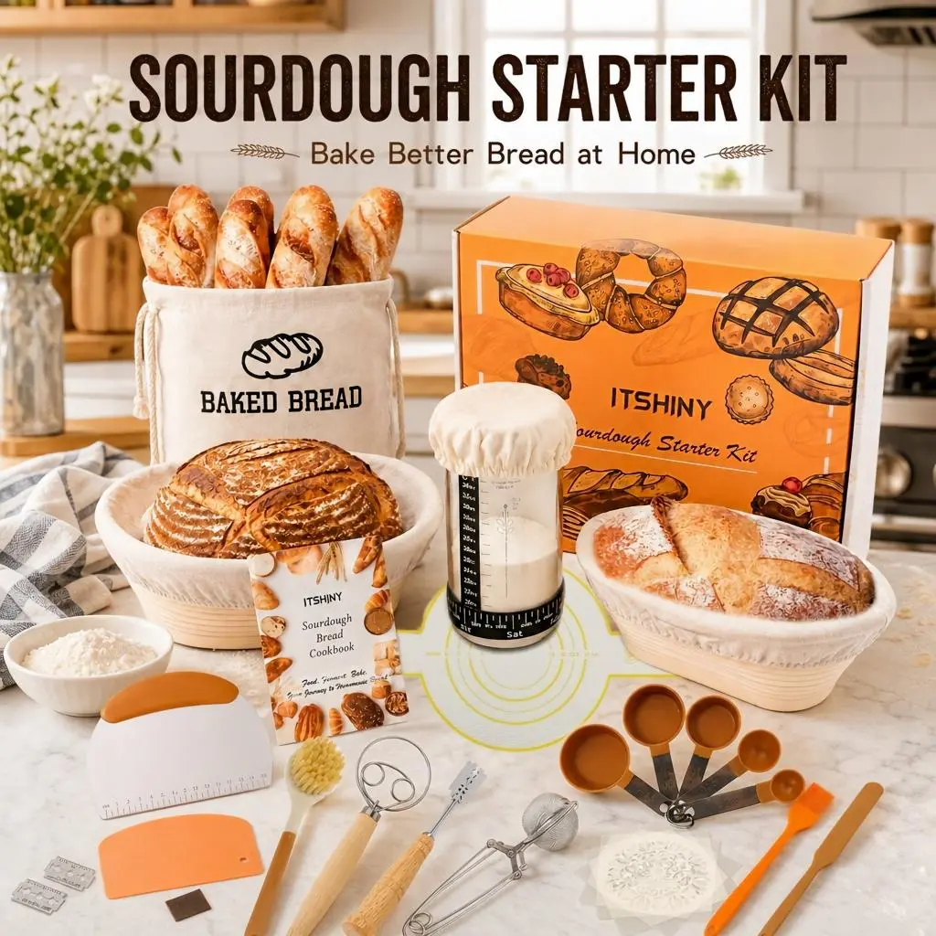 18-Piece Sourdough Bread Baking Supplies Set Bakeware Baking Tools Utensils Kit with  Food-grade collapsible silicone proofing basket Danish Whisk, Dough Scrapers Linen Liners for Fermentation, Home Baking Supplies, Baking Gifts, Bread Making Accessories