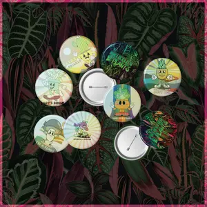 Planty Friends Holographic Pin Set - Includes Spores & Bloom Tilly Brickly Collectible Pins 1.25 Inches Holographic Buttons for Enthusiasts
