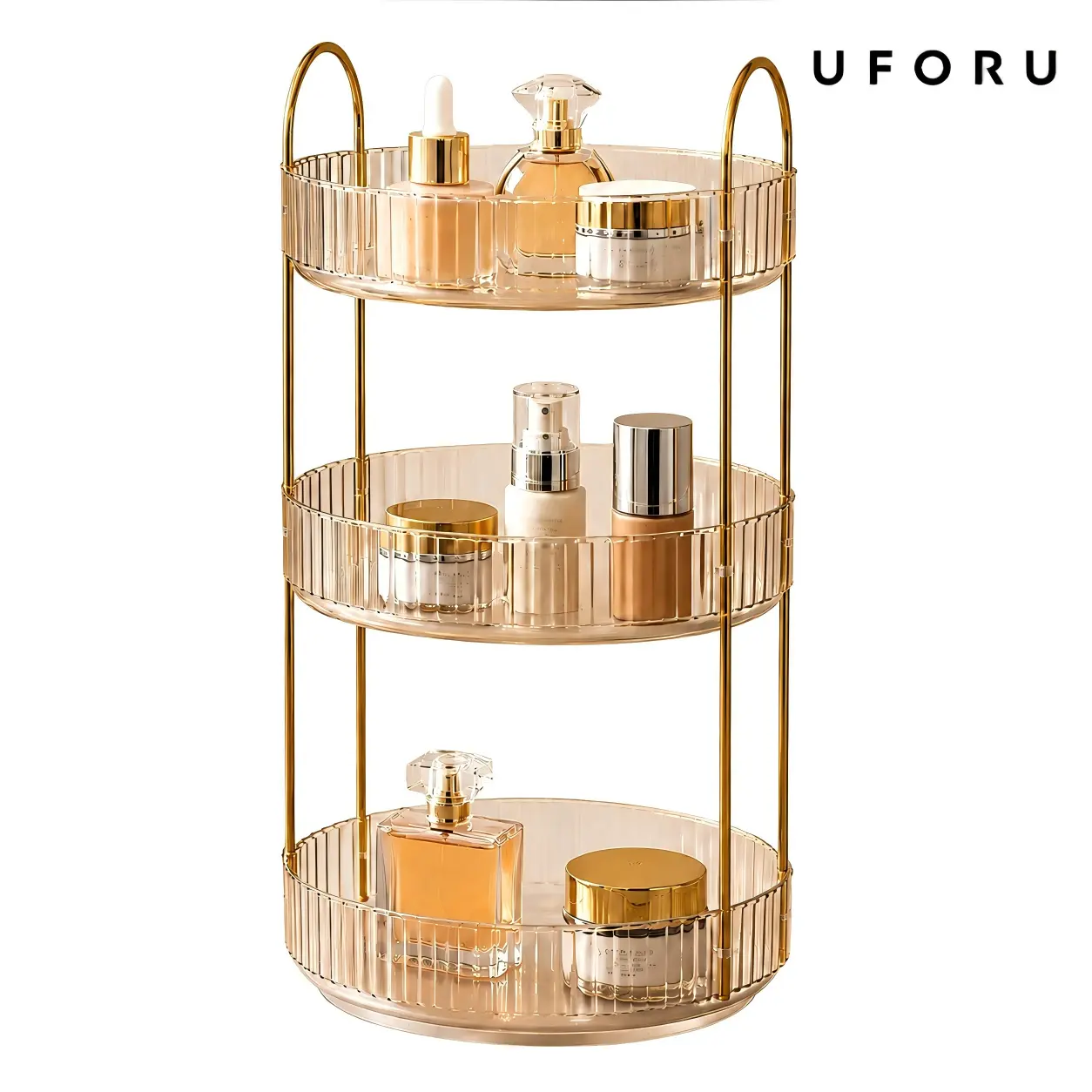 UFORU 360° Rotating Smooth Beauty Organizer - Large-Capacity Transparent Acrylic Metal Durable Storage Organizer with Multi-Layer Rotation, Lipstick Holder, Ideal for Bathroom Vanity, Home Decor Organiser, Girlfriend Birthday Gift, Makeup Organizer Box