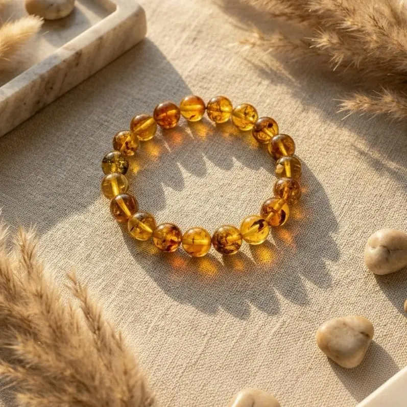 Bold Natural Baltic Amber Bracelet, Unisex Adult Jewelry with 10-12mm Beads, Lightweight Feel to Restore Natural Energy Flow, Adults, Clears Stored Tension, Draws Out Heaviness, Durable Elastic String, Organic Stone, Honey Tones, Restores Natural Energy F