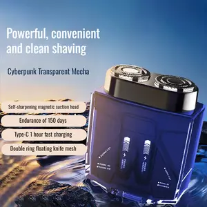 Portable Transparent Razor Double Engine Mecha Small Electric Razor Set with Multifunctional Shaving Head & Smoothshave Blade