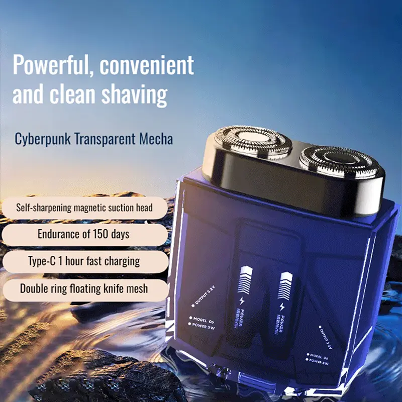 Portable Transparent Razor Double Engine Mecha Small Electric Razor Set with Multifunctional Shaving Head & Smoothshave Blade