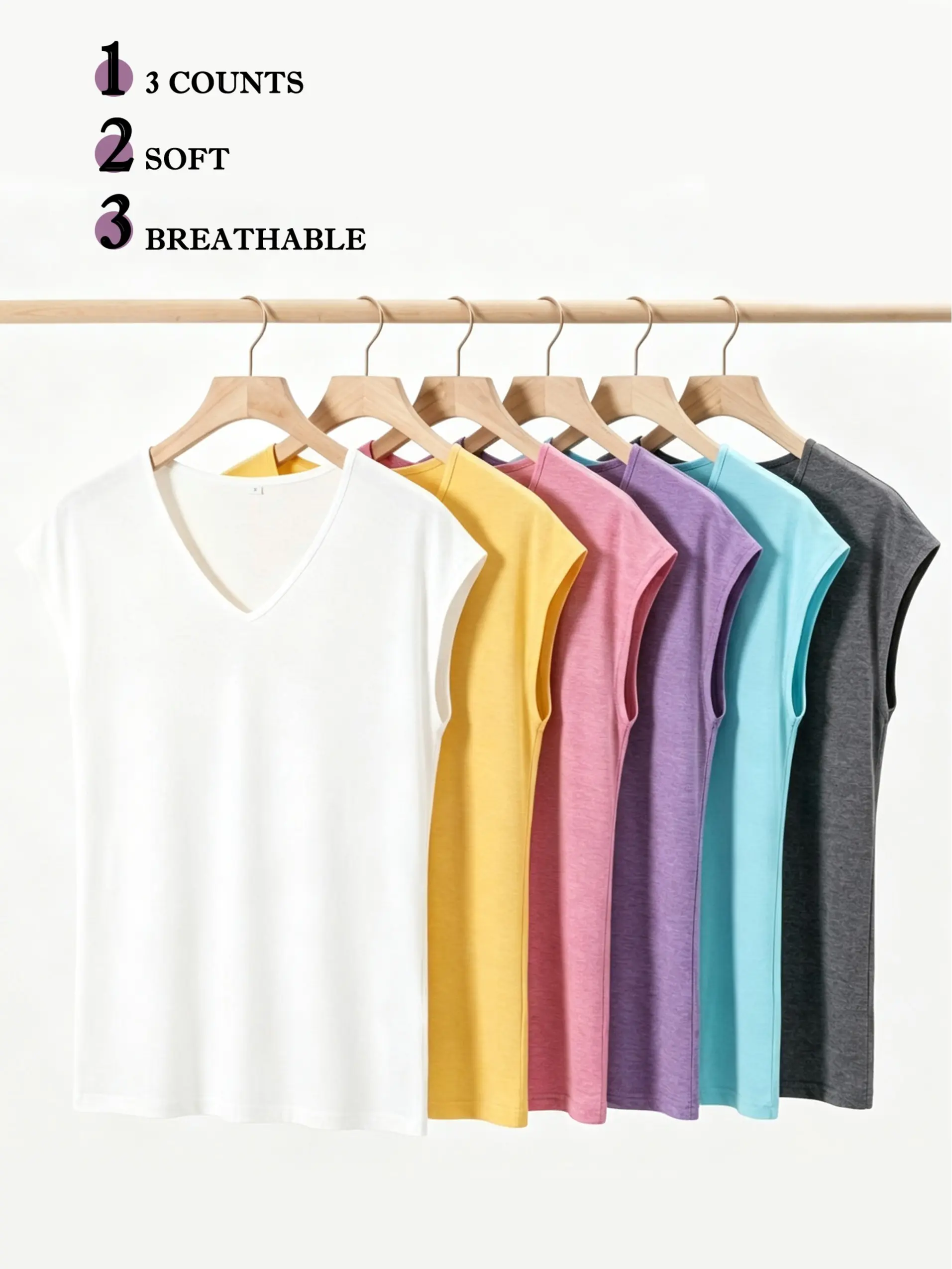 3-Pack Women V-Neck Sleeveless Tank Tops Premium Soft Blend Stretch Vest Multipack 60% Polyester 35% Cotton 5% Spandex Comfortable Basic Layering Tee Casual Summer Workout Tops S-XXXL Activewear Tank Top Batwing Shortsleeve Womenswear