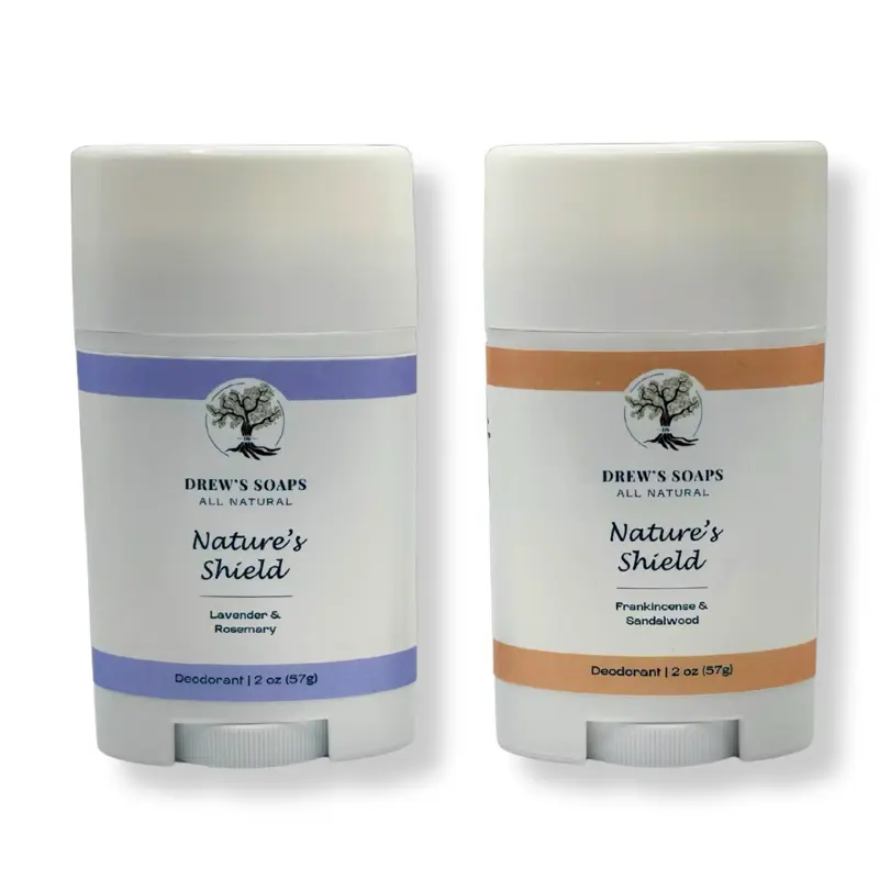 Drew's Nature's Shield Deodorant No Aluminum Or Baking Soda Natural Handcrafted Lavender & Rosemary Frankincense & Sandalwood Scent