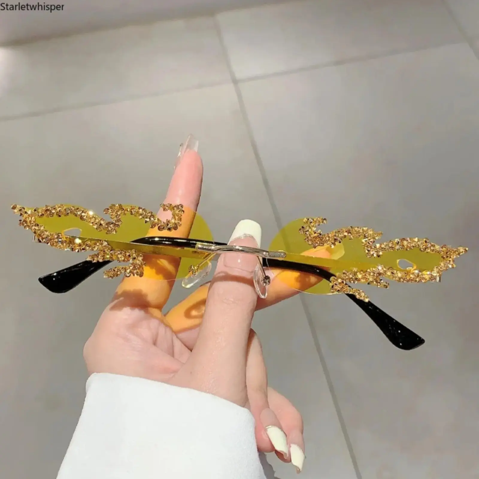 Women's Fashion Flame Shaped Sunglasses with Rhinestone Decor, Trendy Y2K Stylish Design, Lightweight Shades Perfect for Daily Wear, Parties & Outdoor Activities