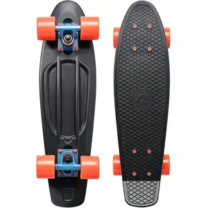 Mini Cruiser Skateboard 22.5" Classic Retro Plastic Cruiser Complete Skateboard with ABEC 7 Bearings and PU Wheels Compact Board w/Grippy, Molded Waffle Deck