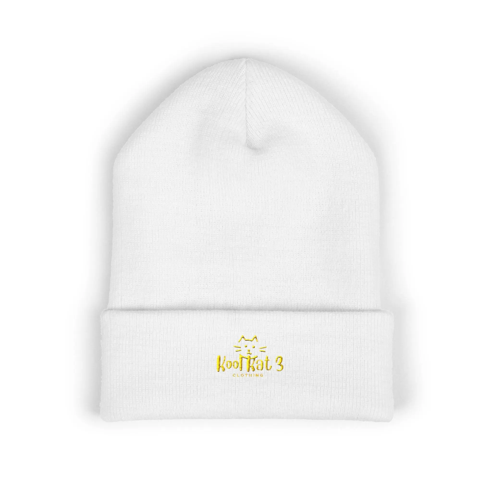 Embroidered Gold Crown Cuffed Beanie — Classic Winter Knit Hat